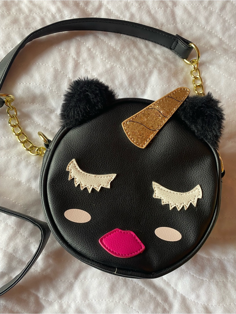 Betsey Johnson Caticorn Crossbody Bag Black Cat Unicorn Round Purse